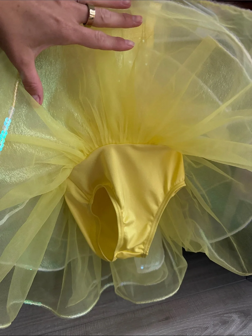 WEISSMAN Yellow Sequin Cross Back Tutu Costume With Flower Accent- Toddler Girl